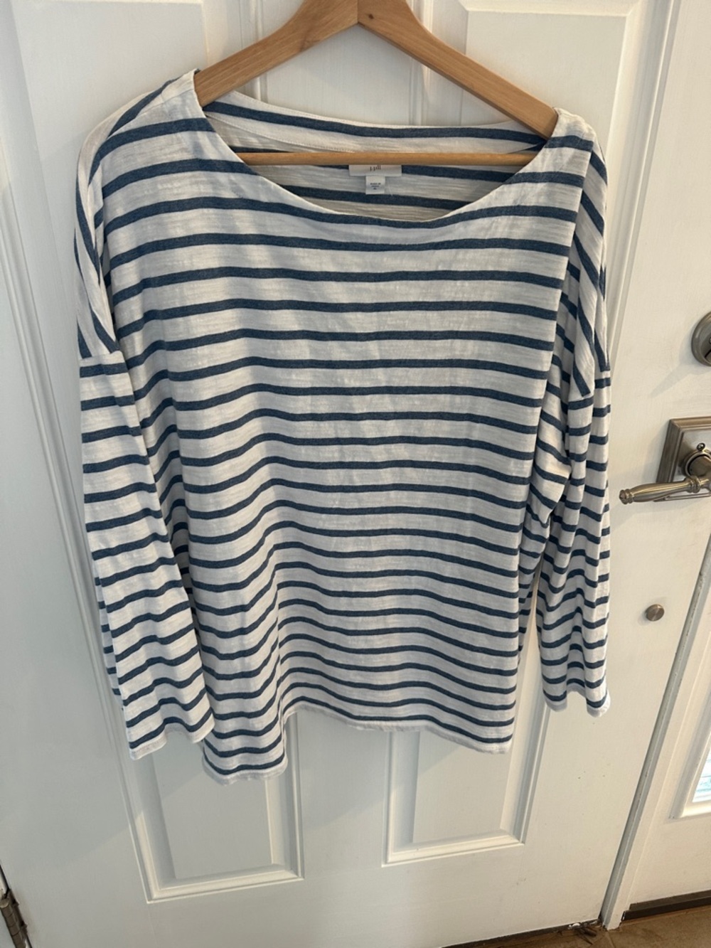 J. Jill Navy & White Striped Boatneck Long-Sleeve Top